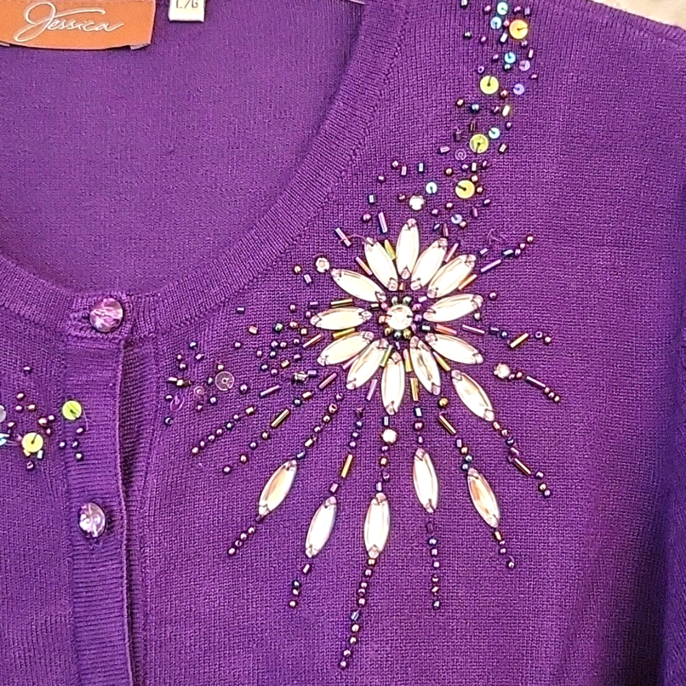 Deep Purple Sparkly Beaded Cardigan, M/L* - Picture 4 of 12
